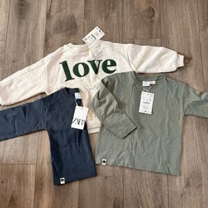 NWT Zara 4T bundle (3)- LOVE / Be Kind / long sleeves